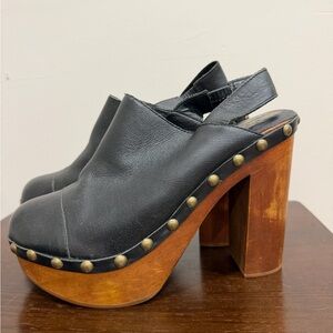 Jeffrey Campbell Black Leather Studded Platform Mules